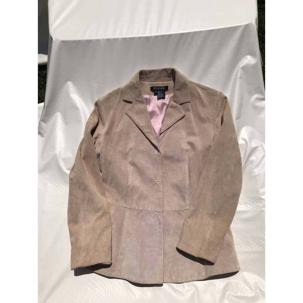 Etcetera Sz 6 Pink 100% Suede Grommet Front Snap Jacket
